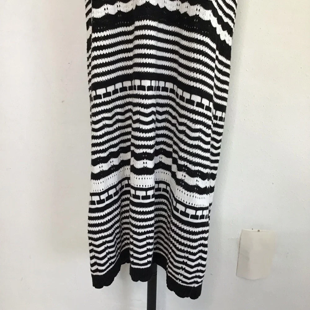 Joie Women Elegant Black White Monochrome Striped Knit Crochet Maxi Dress XL - Picture 6 of 11